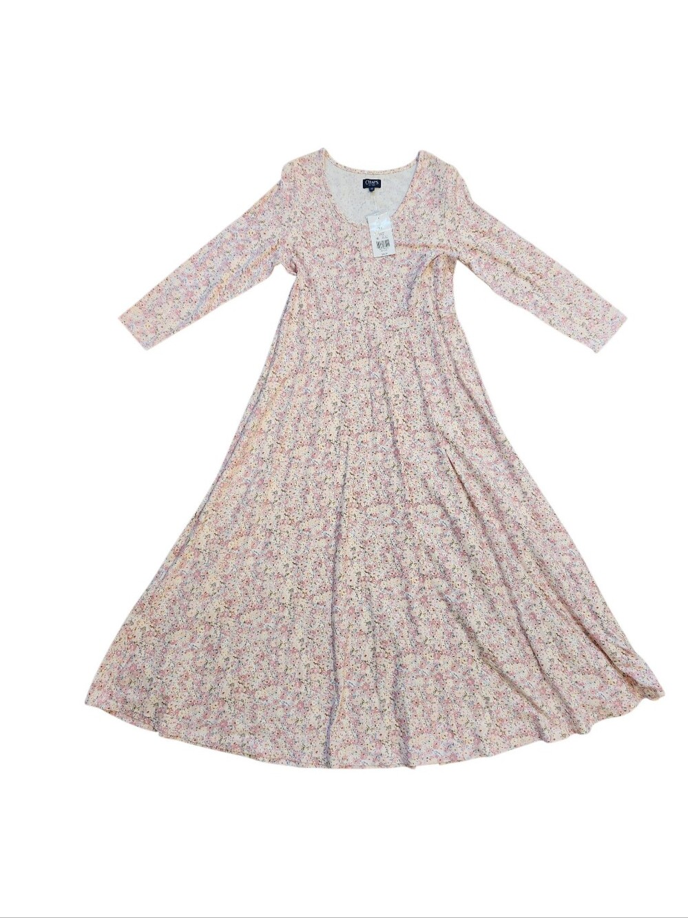 Chaps Pink Floral Maxi Dress with Long Sleeves